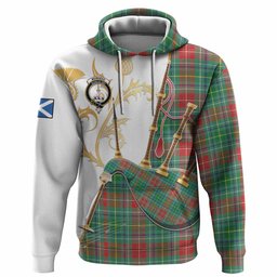 Muirhead Tartan Family Crest Hoodie Bagpipes with Scottish Thistle