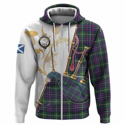 Inglis Tartan Family Crest Hoodie Bagpipes with Scottish Thistle