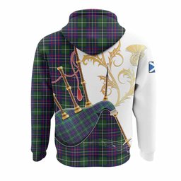 Inglis Tartan Family Crest Hoodie Bagpipes with Scottish Thistle