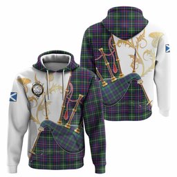 Inglis Tartan Family Crest Hoodie Bagpipes with Scottish Thistle