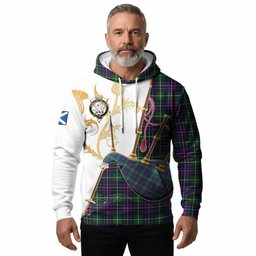 Inglis Tartan Family Crest Hoodie Bagpipes with Scottish Thistle