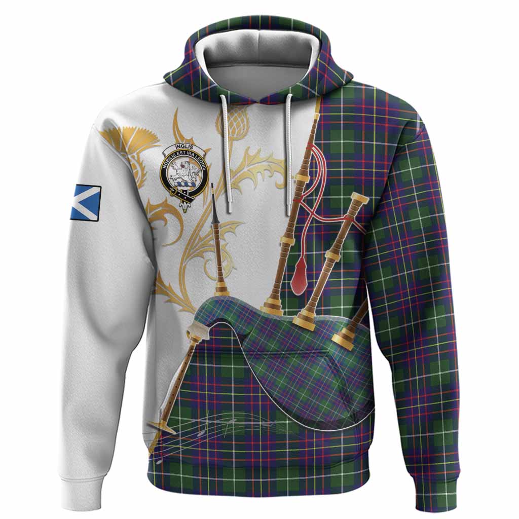 Inglis Tartan Family Crest Hoodie Bagpipes with Scottish Thistle