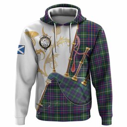 Inglis Tartan Family Crest Hoodie Bagpipes with Scottish Thistle