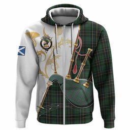 MacAlpine (MacAlpin) Tartan Family Crest Hoodie Bagpipes with Scottish Thistle