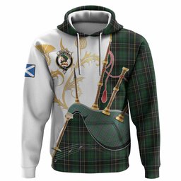 MacAlpine (MacAlpin) Tartan Family Crest Hoodie Bagpipes with Scottish Thistle