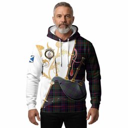 MacDonald (McDonald) of Clanranald Tartan Family Crest Hoodie Bagpipes with Scottish Thistle