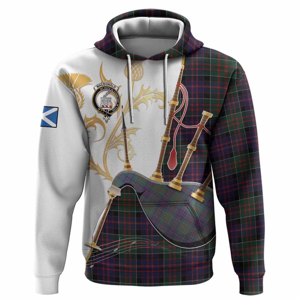 MacDonald (McDonald) of Clanranald Tartan Family Crest Hoodie Bagpipes with Scottish Thistle