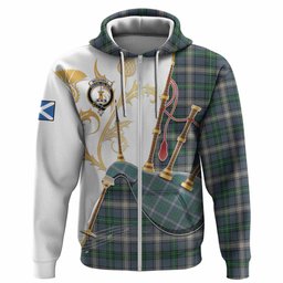 MacDowall (McDowall) Tartan Family Crest Hoodie Bagpipes with Scottish Thistle