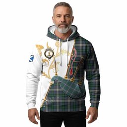 MacDowall (McDowall) Tartan Family Crest Hoodie Bagpipes with Scottish Thistle
