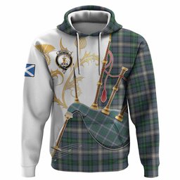 MacDowall (McDowall) Tartan Family Crest Hoodie Bagpipes with Scottish Thistle