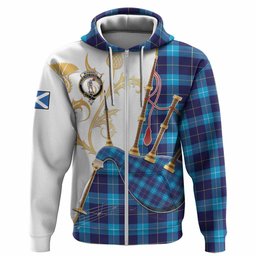 McKerrell Tartan Family Crest Hoodie Bagpipes with Scottish Thistle