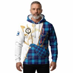 McKerrell Tartan Family Crest Hoodie Bagpipes with Scottish Thistle