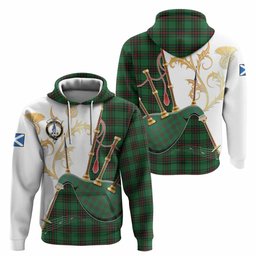 Ged Tartan Family Crest Hoodie Bagpipes with Scottish Thistle