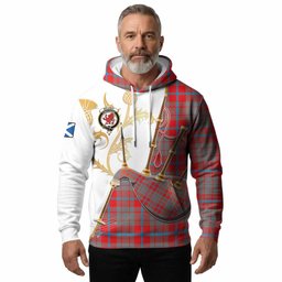 Moubray Tartan Family Crest Hoodie Bagpipes with Scottish Thistle
