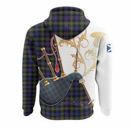 Fleming Tartan Family Crest Hoodie Bagpipes with Scottish Thistle