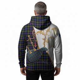 Fleming Tartan Family Crest Hoodie Bagpipes with Scottish Thistle