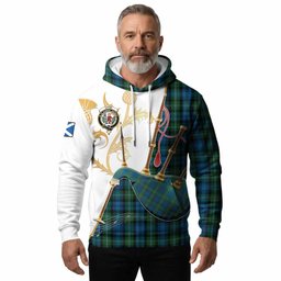 Lyon Tartan Family Crest Hoodie Bagpipes with Scottish Thistle
