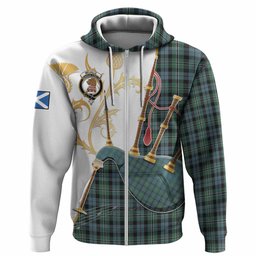 Melville Tartan Family Crest Hoodie Bagpipes with Scottish Thistle