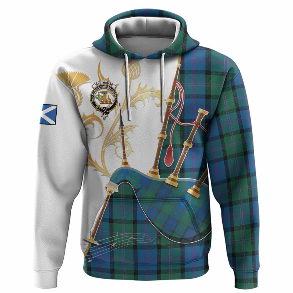 MacThomas (McThomas) Tartan Family Crest Hoodie Bagpipes with Scottish Thistle