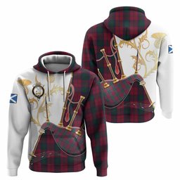 Lindsay Tartan Family Crest Hoodie Bagpipes with Scottish Thistle