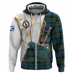 MacKie (McKie) Tartan Family Crest Hoodie Bagpipes with Scottish Thistle