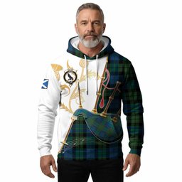 MacKie (McKie) Tartan Family Crest Hoodie Bagpipes with Scottish Thistle