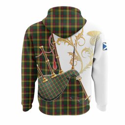 MacMillan (McMillan) Tartan Family Crest Hoodie Bagpipes with Scottish Thistle