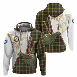 MacMillan (McMillan) Tartan Family Crest Hoodie Bagpipes with Scottish Thistle