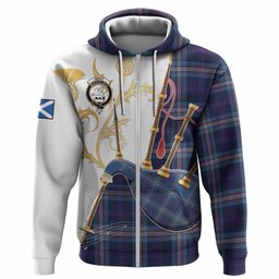 Nevoy Tartan Family Crest Hoodie Bagpipes with Scottish Thistle