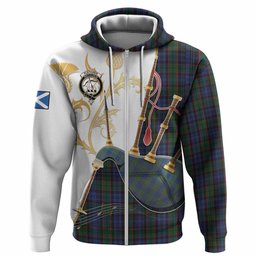 Fletcher Tartan Family Crest Hoodie Bagpipes with Scottish Thistle