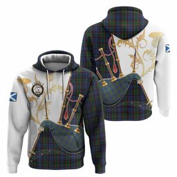 Fletcher Tartan Family Crest Hoodie Bagpipes with Scottish Thistle