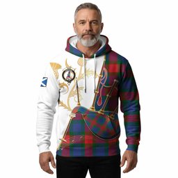Mar Tartan Family Crest Hoodie Bagpipes with Scottish Thistle