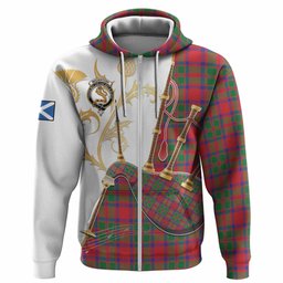 MacKintosh (McKintosh) Tartan Family Crest Hoodie Bagpipes with Scottish Thistle