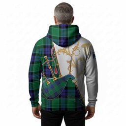 Haldane Tartan Family Crest Hoodie Bagpipes with Scottish Thistle