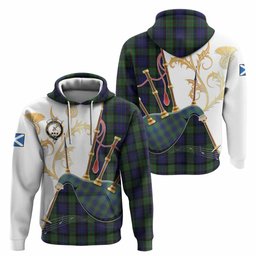 Gunn Tartan Family Crest Hoodie Bagpipes with Scottish Thistle