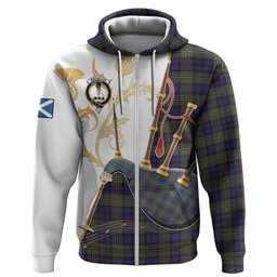 MacLellan (McLellan) Tartan Family Crest Hoodie Bagpipes with Scottish Thistle