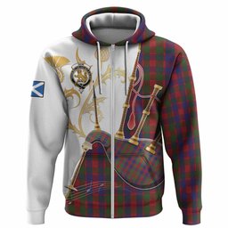 Gow Tartan Family Crest Hoodie Bagpipes with Scottish Thistle