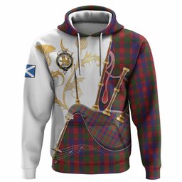 Gow Tartan Family Crest Hoodie Bagpipes with Scottish Thistle