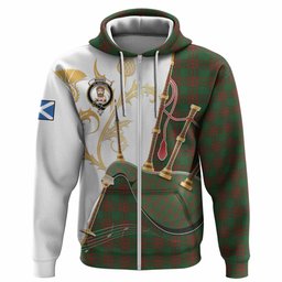 Menzies Tartan Family Crest Hoodie Bagpipes with Scottish Thistle