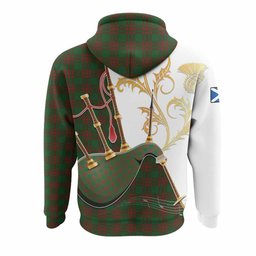 Menzies Tartan Family Crest Hoodie Bagpipes with Scottish Thistle