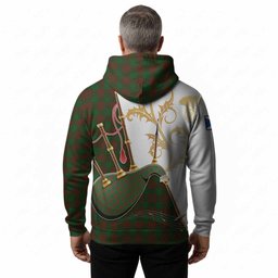 Menzies Tartan Family Crest Hoodie Bagpipes with Scottish Thistle
