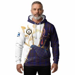 Elliot Tartan Family Crest Hoodie Bagpipes with Scottish Thistle