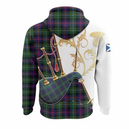 Malcolm Tartan Family Crest Hoodie Bagpipes with Scottish Thistle