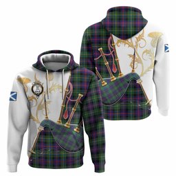Malcolm Tartan Family Crest Hoodie Bagpipes with Scottish Thistle