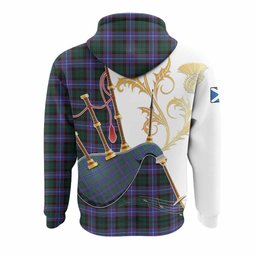 Hunter (Hunterston) Tartan Family Crest Hoodie Bagpipes with Scottish Thistle