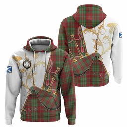 Leask Tartan Family Crest Hoodie Bagpipes with Scottish Thistle
