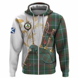 Gayre Tartan Family Crest Hoodie Bagpipes with Scottish Thistle
