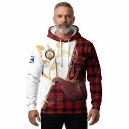 Ewing Tartan Family Crest Hoodie Bagpipes with Scottish Thistle