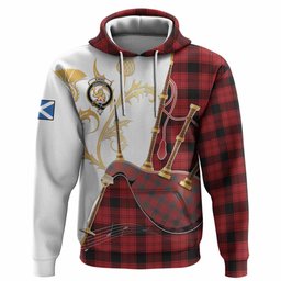 Ewing Tartan Family Crest Hoodie Bagpipes with Scottish Thistle