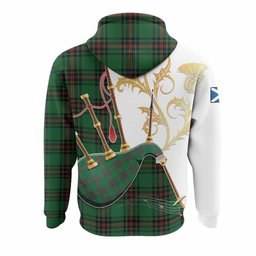 Kirkaldy Tartan Family Crest Hoodie Bagpipes with Scottish Thistle